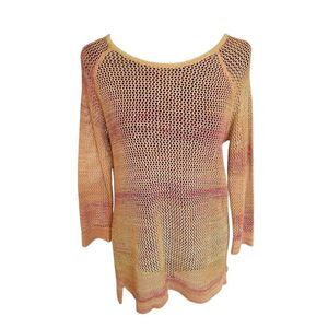 Project Womens Open Knit Pullover Raglan Sleeve Variegated Peach Sweater Medium